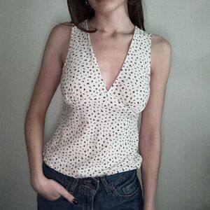 Brandy Melville Cream and Black Patterned Tank Top